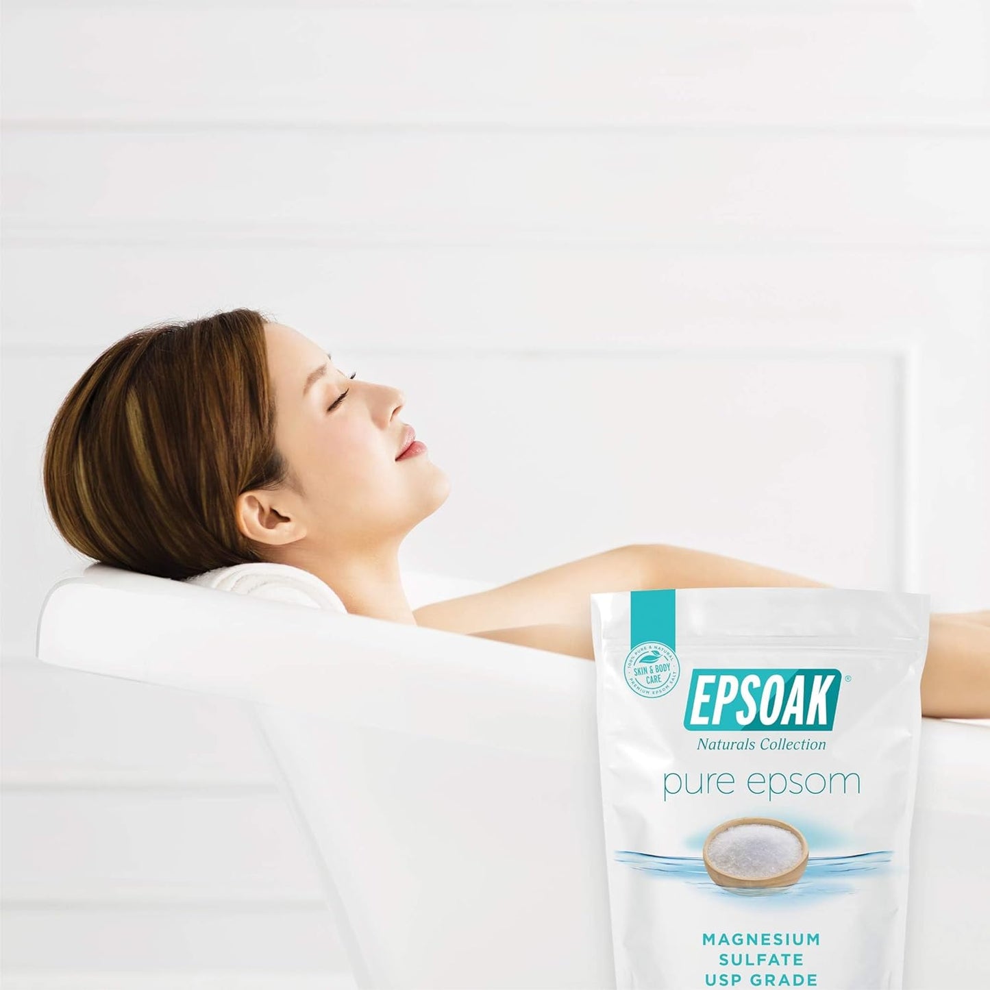 Epsoak Epsom Salt 5 lb Resealable Bulk Bag, Magnesium Sulfate USP. Unscented, Made in The USA, Cruelty-Free Certified