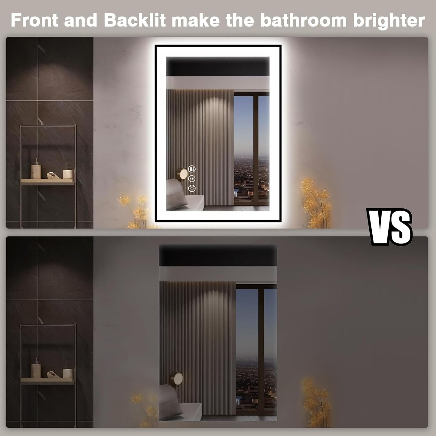 28x36 LED Bathroom Mirror for Wall -Black Aluminum Framed (Front and Backlit), Anti-Fog Vanity Mirror with Lights,Stepless Dimmable Lighted Mirror,3 Colors Smart Mirror(Horizontal/Vertical)