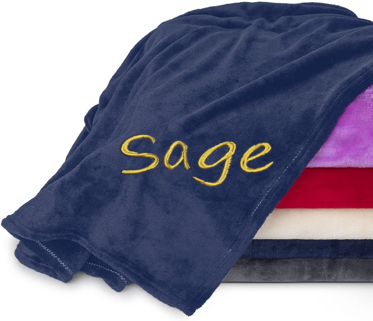 Personalized Blankets for Adults - Custom Blanket with Embroidered Name or Monogram - Soft Fleece Throw Cover for Bed & Couch - Navy (60"x80")