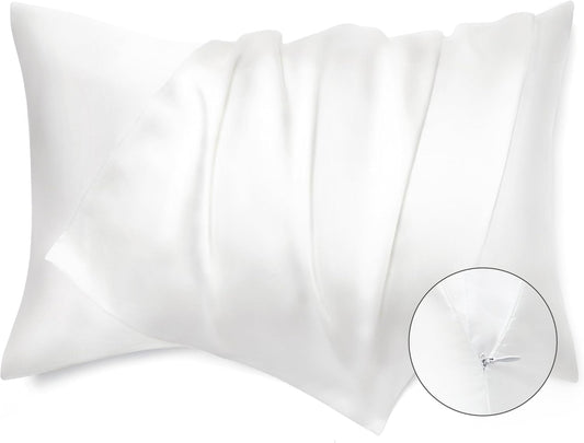 Bedsure Satin Pillowcase with Zipper, Similar to Silk Pillow Cases 2 Pack, Satin King Size Pillow Cases Set of 2, Silky & Soft Pillow Cover for Hair and Skin, Gifts for Women Men, White, 20x36 Inches