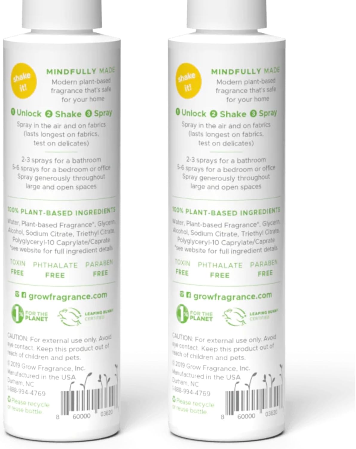 Grow Fragrance Scented Fabric and Room Air Freshener Spray - Certified Non-Toxic, 100% Plant-Based Essential Oils - 5 oz (Bamboo 2-Pack)