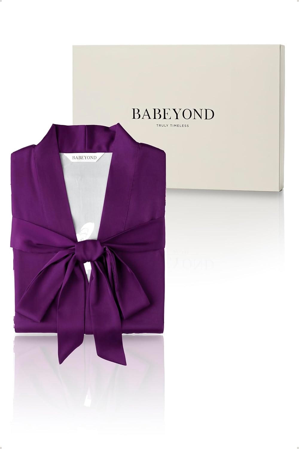 BABEYOND Kimono Robe Cover up with Box Long Floral Satin Sleepwear Silky Bathrobe Bachelorette Robe