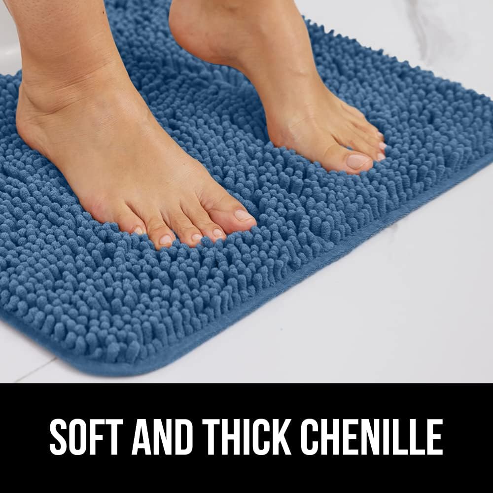 GORILLA GRIP Bath Rug Mat 48x17, Thick Soft Absorbent Chenille, Quick Dry Microfiber Mats, Rubber Backing Washable Shower Floor Rugs, Bathmat Runner, US Designed Bathroom Home Decor Accessories Blue