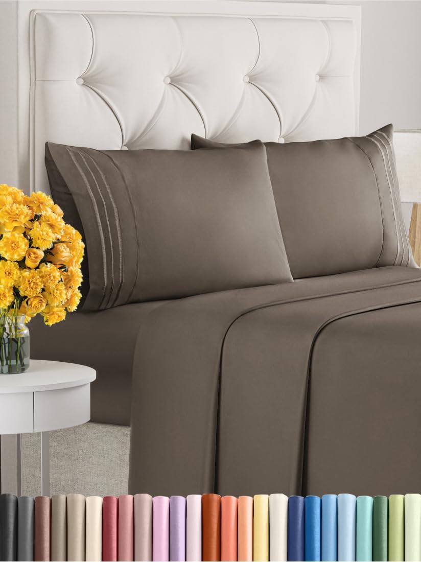 Cal King Size 4 Piece Sheet Set - Extra Soft, Breathable & Cooling - Hotel Luxury Durable Bed Sheets for Women & Men - Deep Pockets, Easy-Fit & Wrinkle-Free - Taupe Brown Oeko-Tex