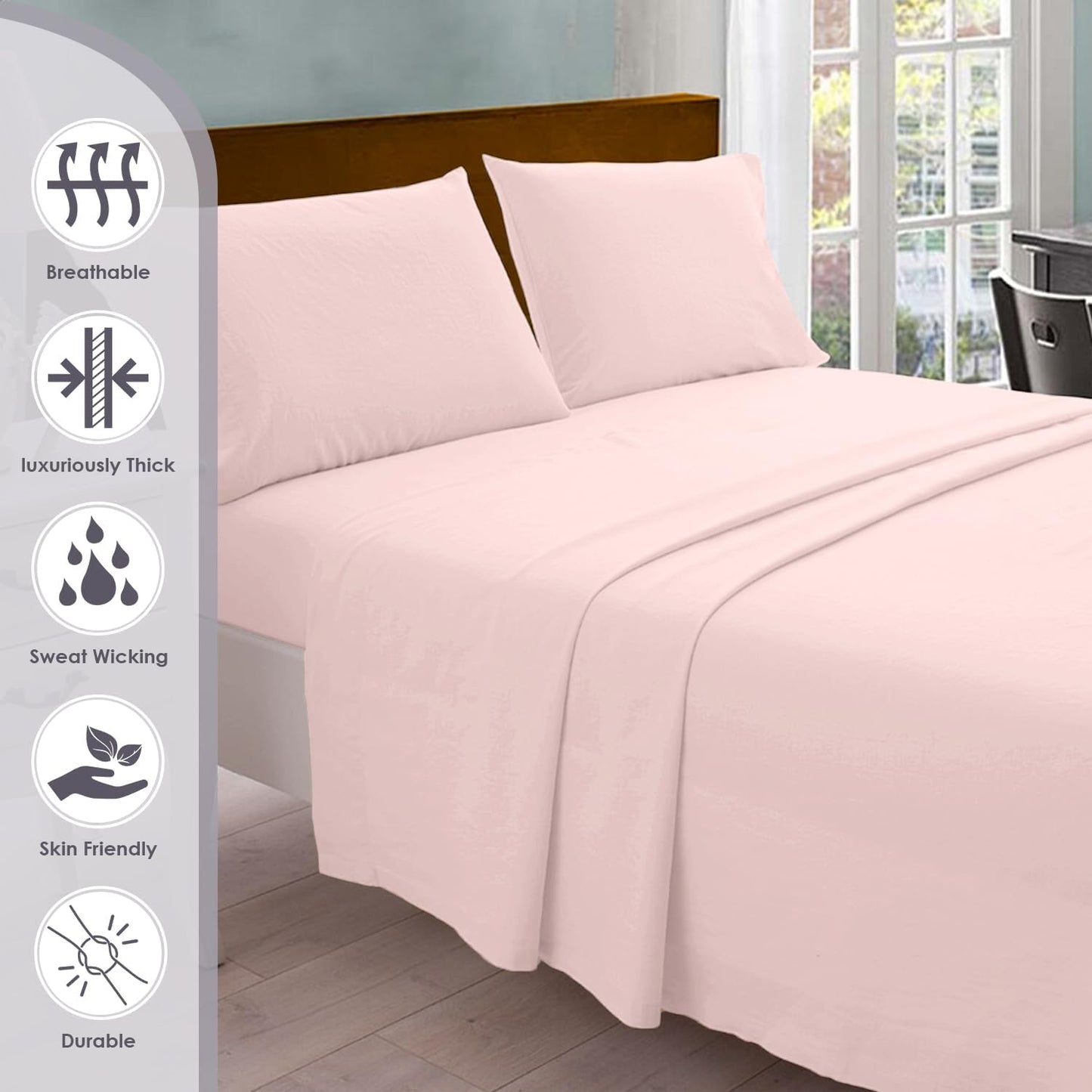 Pizuna Pure 100% Cotton California King Size Sheets, 800 Thread Count Long Staple Cotton Crisp Sateen Sheets with 15inch Deep Pocket (Light Pink)