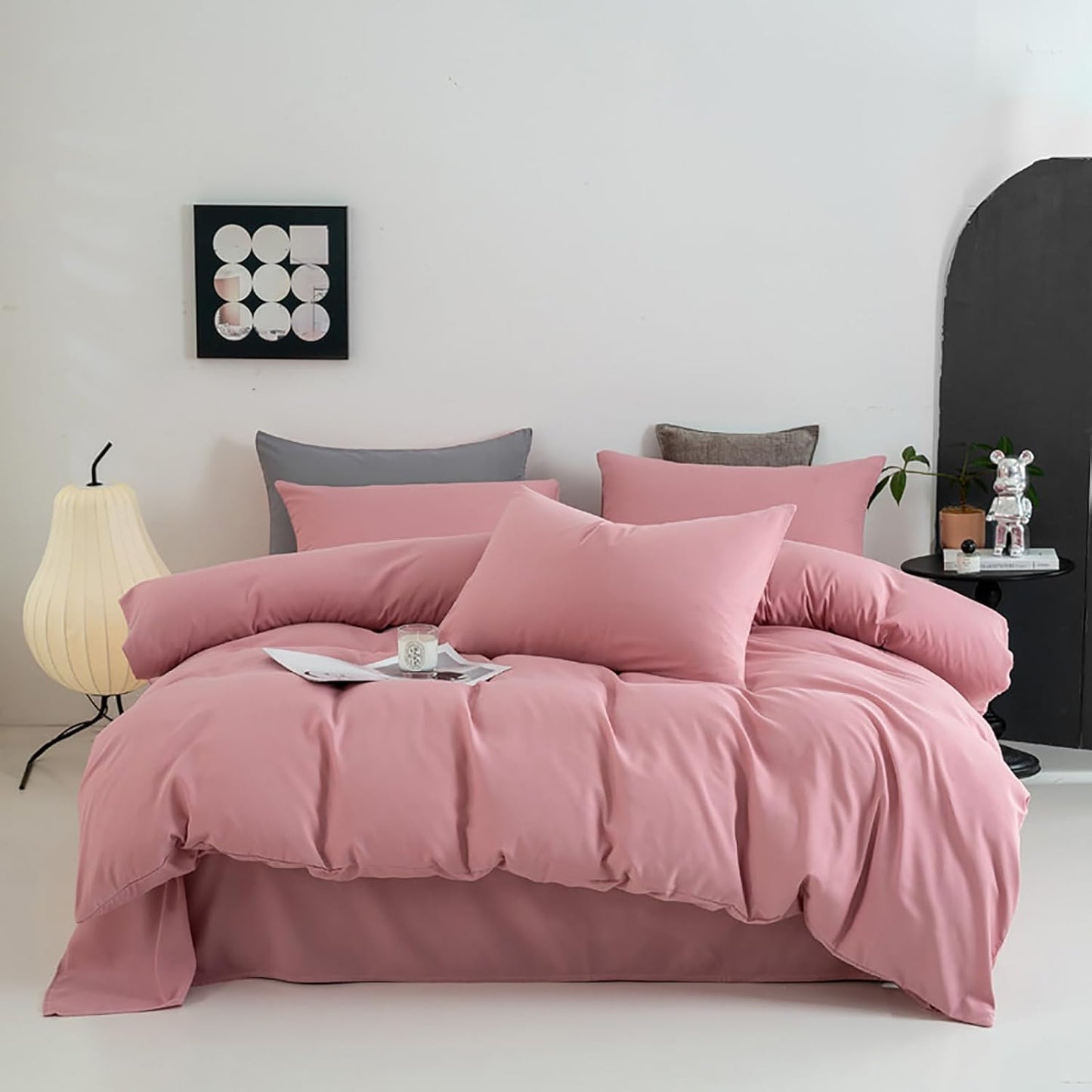 Cottonight Pink Comforter Set Queen Women Girls Blush Pink Bedding Set Full Quilts Blanket Solid Color Dusty Rose Comforter Set