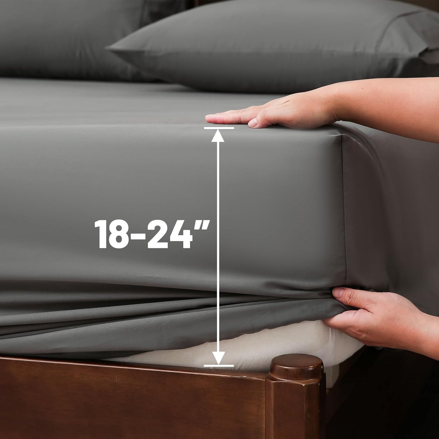 Extra Deep Pocket Queen Sheets 18-24 Inch 1000 Thread Count 100% Egyptian Cotton Sateen Weave Soft Breathable 4 Pieces（Queen,Dark Grey）