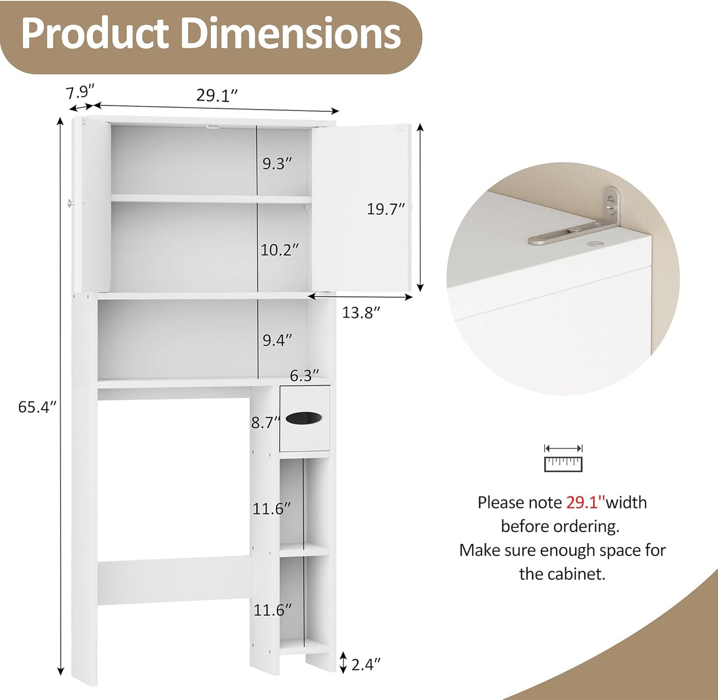 Meilocar Bathroom Storage Cabinet Over Toilet with Toilet Paper Holder Stand, Freestanding Bathroom Storage Organizer Cabinet Space Saver W/Adjustable Shelf, White