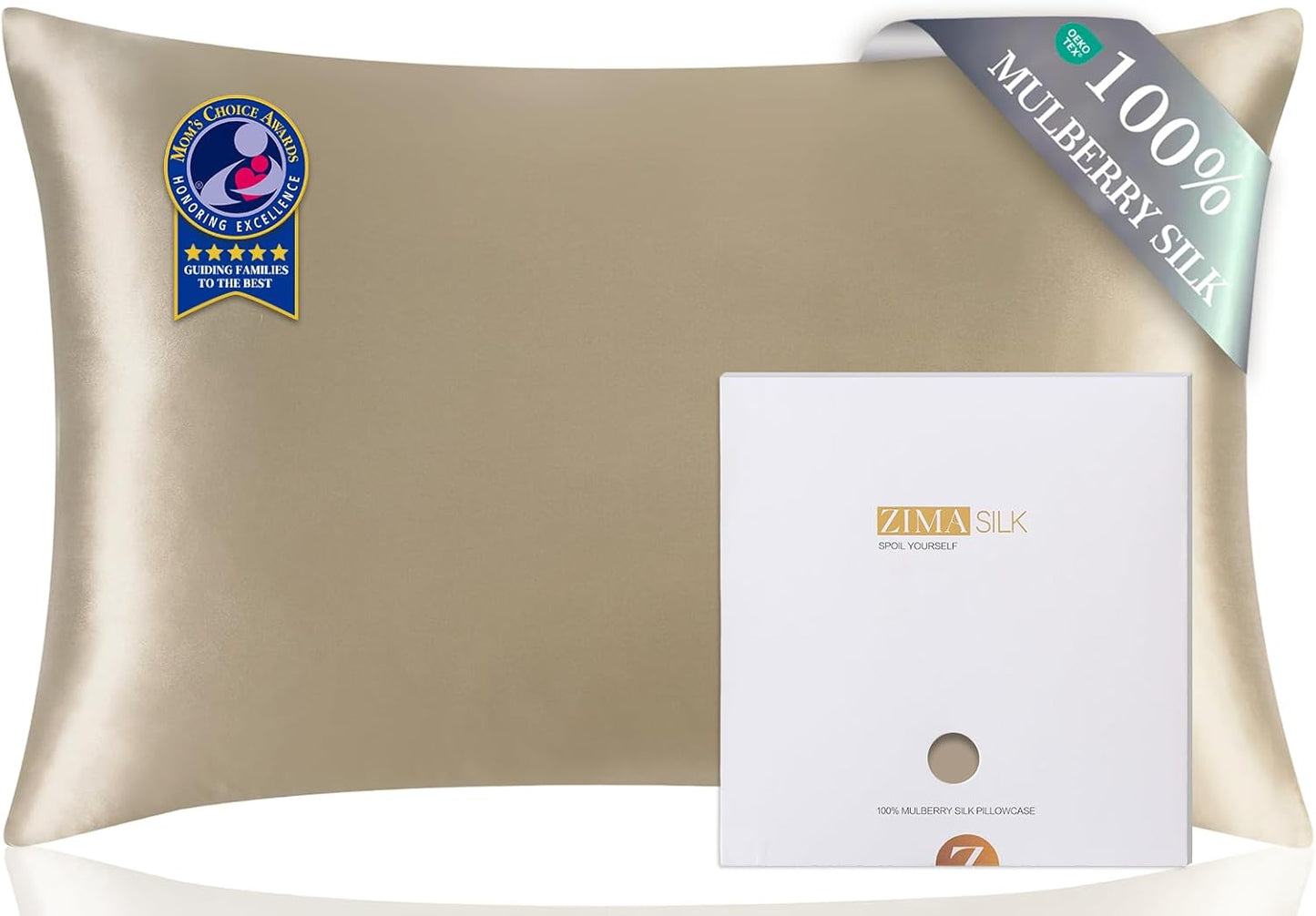 ZIMASILK 100% Pure Mulberry Silk Pillow Cases for Hair and Skin, Soft, Hypoallergenic & Smooth, Both Sides Grade 6A Silk, with Hidden Zipper, Gift for Women Men,1pc(Toddler 13''x18'',Taupe)