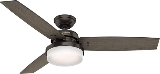 Hunter 52 inch Indoor Ceiling Fan with LED Light and Remote Control - Bronze Ceiling Fan, Standard Mount, 3 Blades, For Bedroom, Living Room, or Kitchen - Sentinel 59210, Premier Bronze