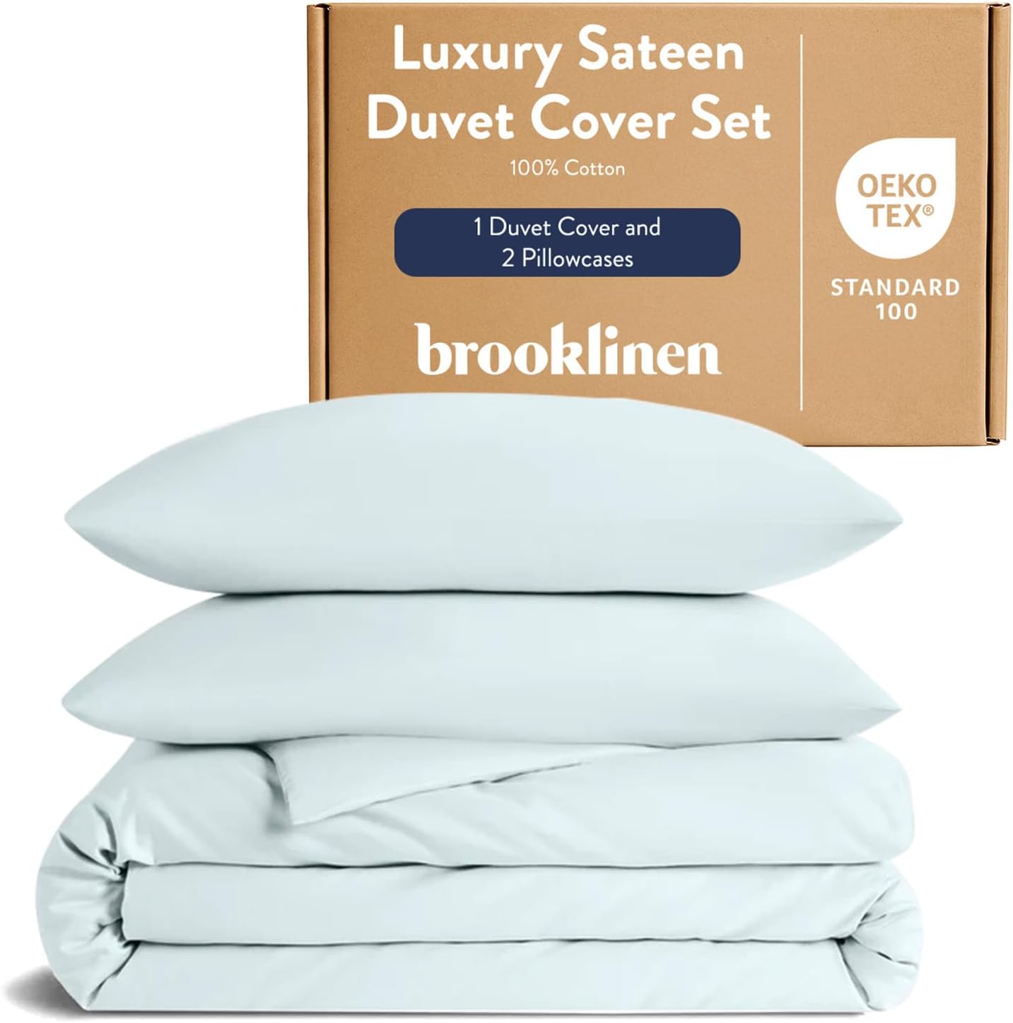 Brooklinen Luxury Sateen Duvet Cover Set - 100% Cotton, King/California King Size in Sky - Includes 1 Duvet Cover and 2 King Pillowcases - Best King/Cali King Duvet Covers