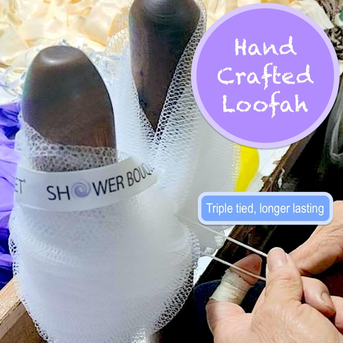 Loofah-Bath-Sponge Lace-Mesh-Set // 2-Scrubs-in-1 by Shower Bouquet/Large Full 60g Pouf (4 Pack Spa Colors) Body Luffa Loofa Loufa Puff - Exfoliate, Cleanse Skin with Luxurious Bathing Accessories
