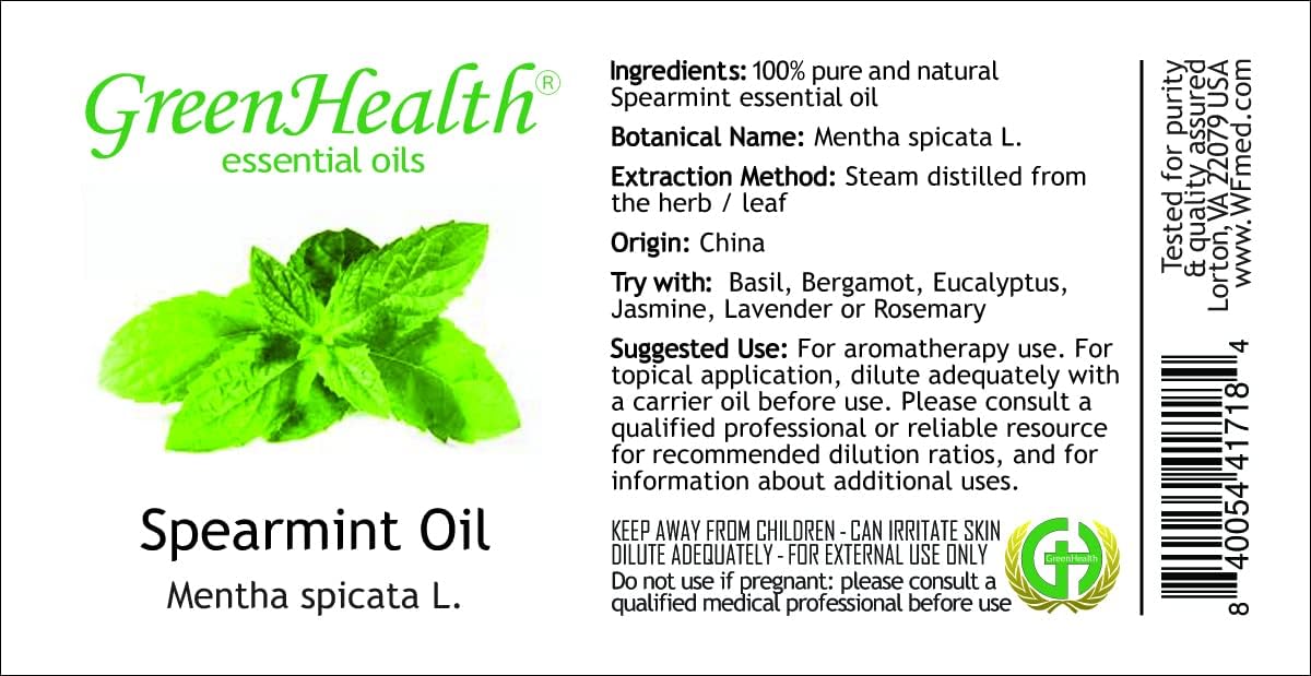 Spearmint Essential Oil – 1 Gallon (128 fl oz) – 100% Pure & Uncut – Bulk Size for Diffusers, Aromatherapy, and DIY – GreenHealth