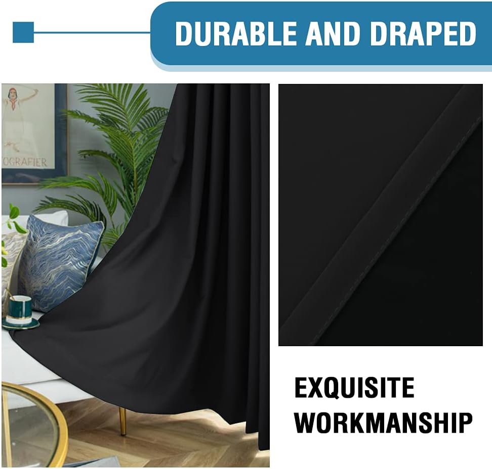 H.VERSAILTEX 100% Blackout Curtains for Bedroom 42 Inches Wide Thermal Insulated Drapes Blackout Curtains 63 Inches Long Rod Pocket Curtains with Black Liner 2 Panels Set, Jet Black