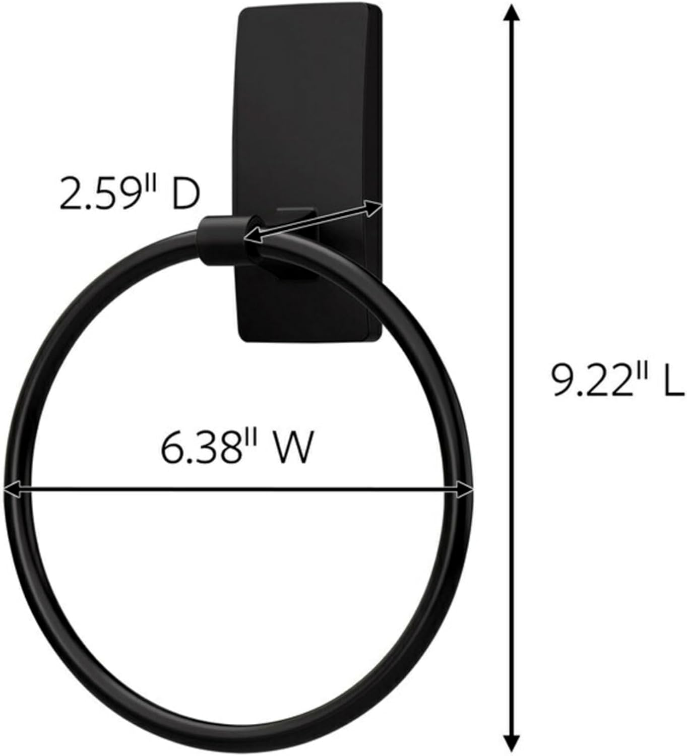 Command Hand Towel Holder Matte Black with Water Resistant Command Strips, Rust Resistant Bathroom Organizer, Holds up to 5 lbs, 1 Ring
