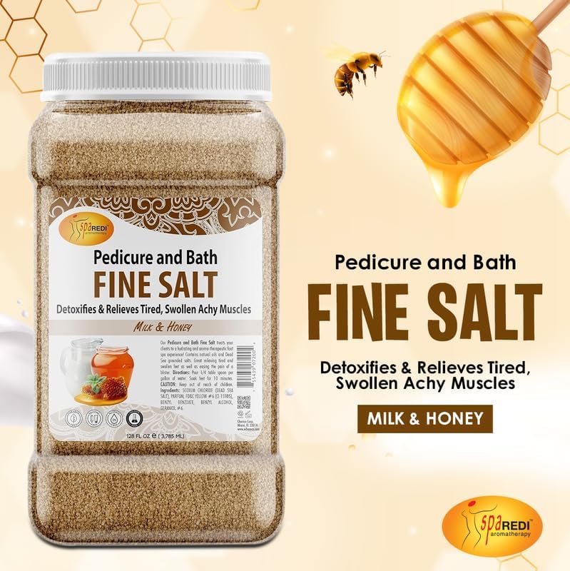 SPA REDI - Detox Foot Soak Pedicure and Bath Fine Salt, Milk and Honey, 128 Oz - Made with Dead Sea Salts, Argan Oil, Coconut Oil, and Essential Oil - Hydrates, Softens and Moisturizes