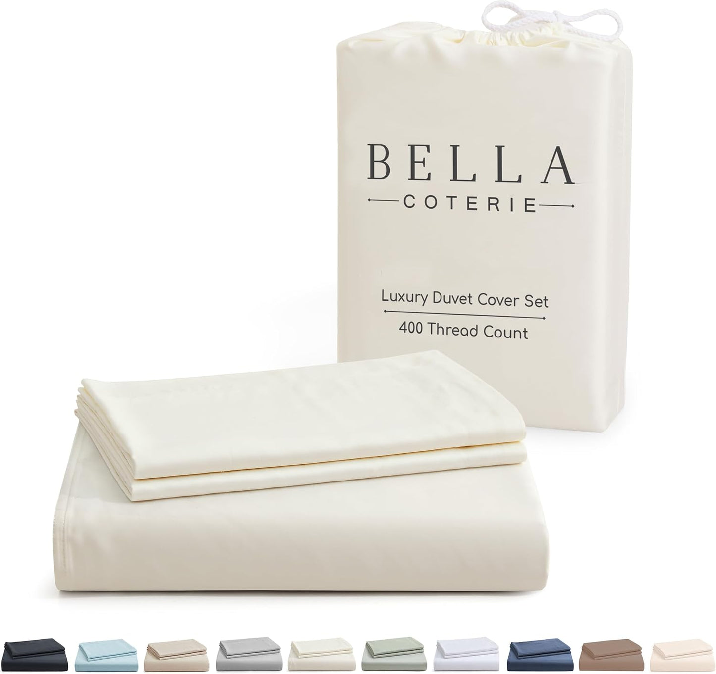 Bella Coterie Luxury Bamboo Viscose California King Size Duvet Cover Set | 100% Organically Grown | Corner Ties | Ultra Soft | Cooling | Two Pillow Shams | 106 x 94 | No Insert [Ivory]