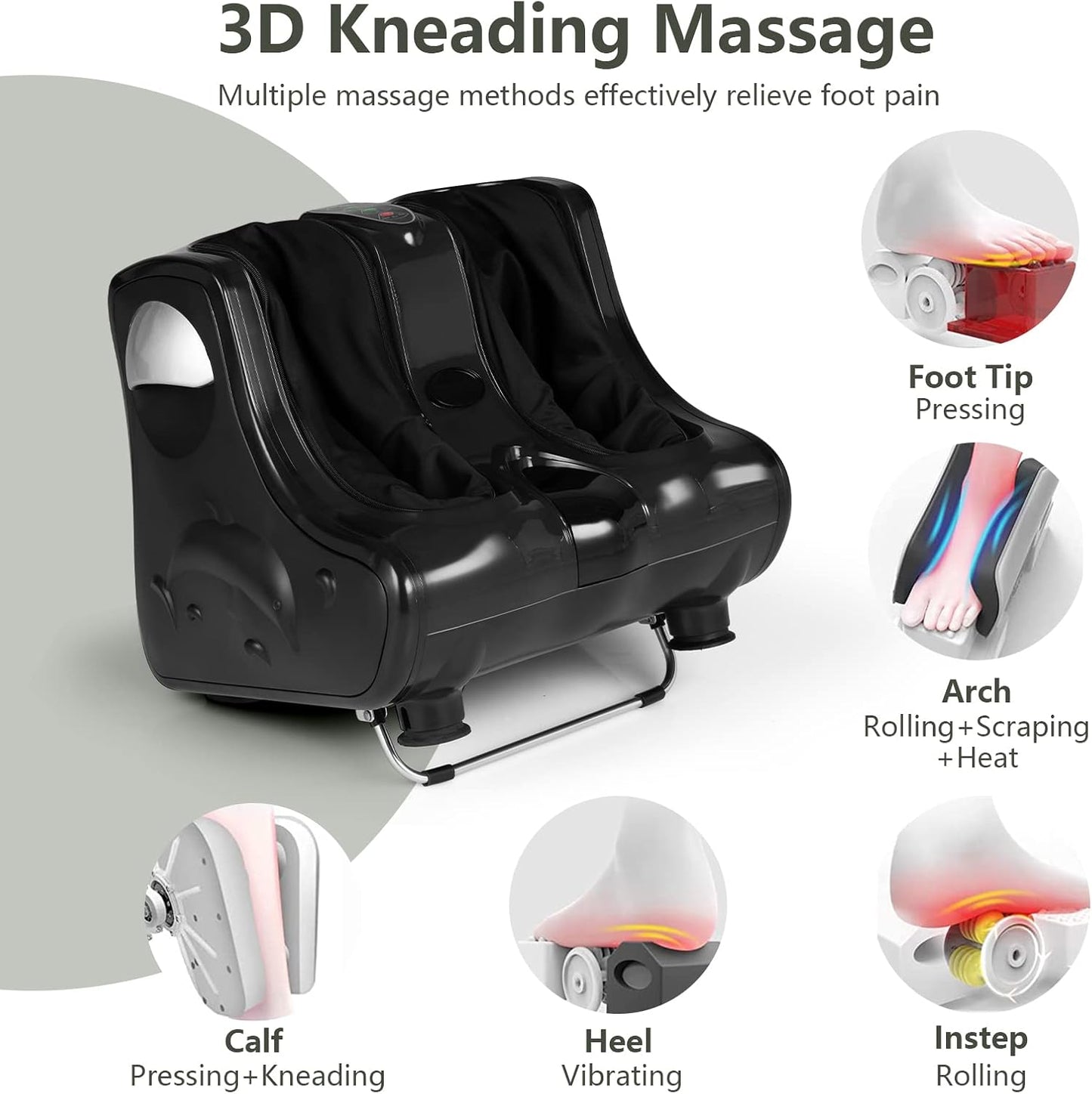 Giantex Foot and Calf Massager with Heat - Shiatsu Foot Massager Machine with Vibration, Deep Kneading, 3-Level Intensity Modes, Electric Foot Massager for Tired Feet, Leg, Calf Pain Relief (Black)