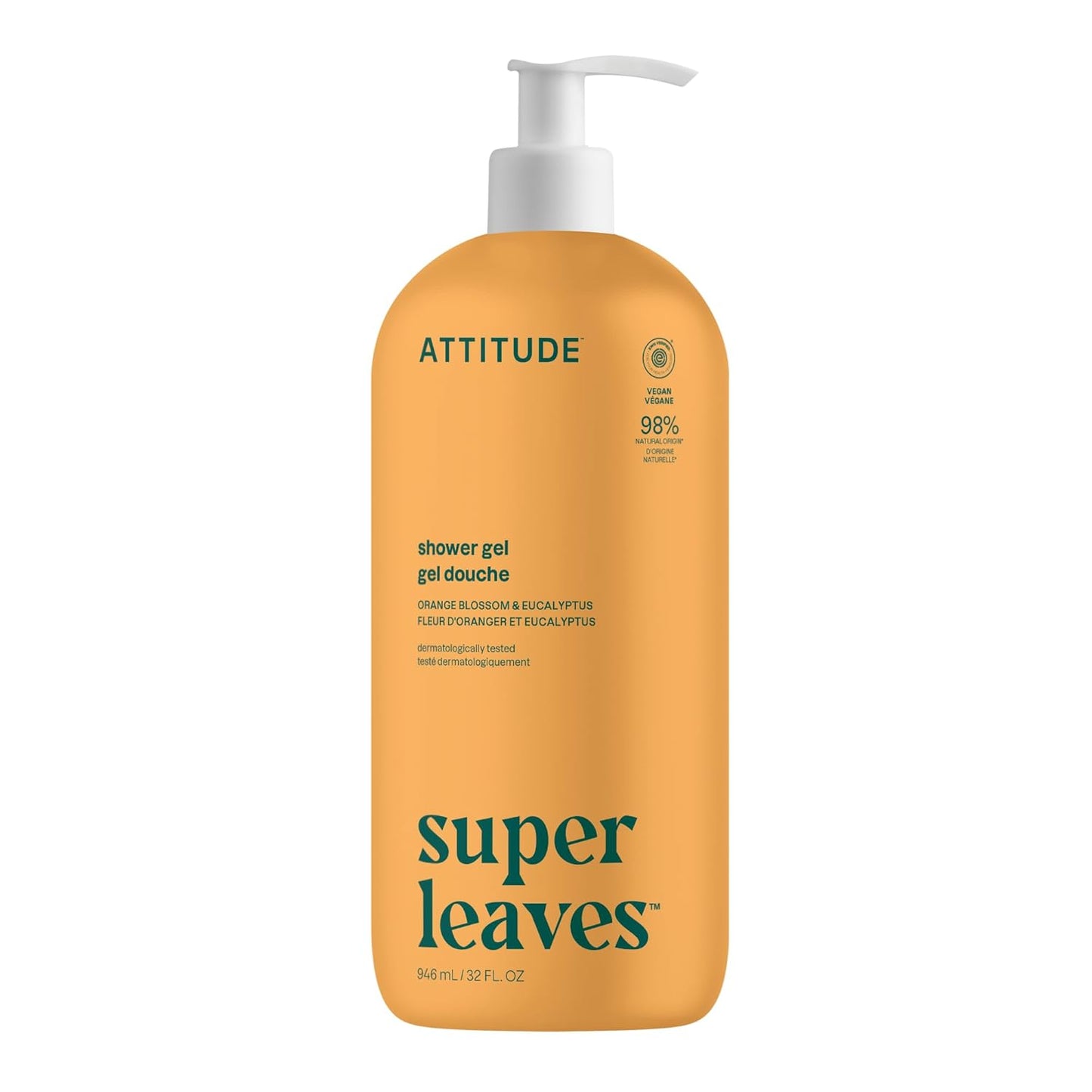 ATTITUDE Body Wash, EWG Verified Shower Gel, Dermatologically Tested, Plant and Mineral-Based, Vegan Personal Care Products, Orange Blossom & Eucalyptus, 32 Fl Oz