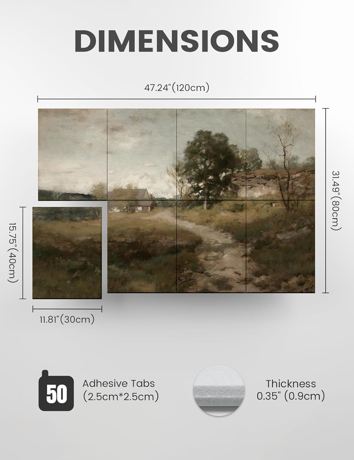 Wall Art Acoustic Panels,47''X31''Soundproof Wall Panels-8-Pack with 50 Adhesive Tabs, Decorative Sound Absorbing Panels for Living Room and Recording Studio, Offices-Arkville Landscape