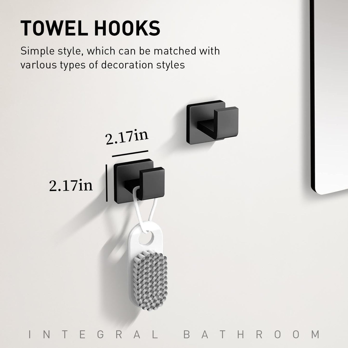 Bathroom Accessory Towel Bar Set: 5 Pieces Matte Black Square Bathroom Hardware SUS304 Stainless Steel - 24 Inch Wall Mounted Towel Rack&Toilet Paper Holder&Towel Ring and Towel Hook