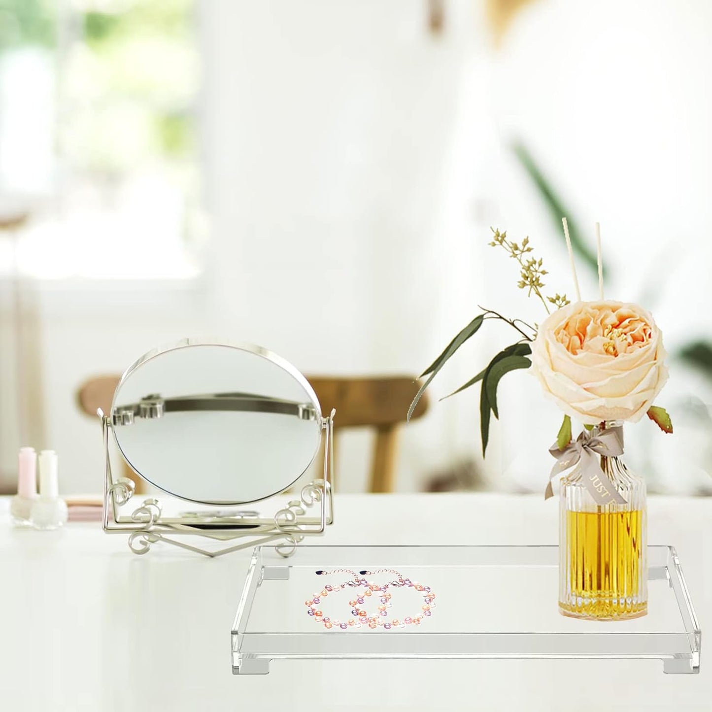 Vanity Bathroom Tray, Acrylic Rectangle Decorative Catchall Organizer Storage Tray (Large-Clear)