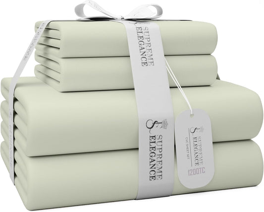 1200 Thread Count Queen Size Sheets Set Oatmeal, Ultra Soft Cotton Rich Easy Care Sateen Sheets, Moisture Wicking Bed Sheet with Deep Pocket (1 Flat Sheet, 1 Fitted Sheet & 2 Pillowcases)