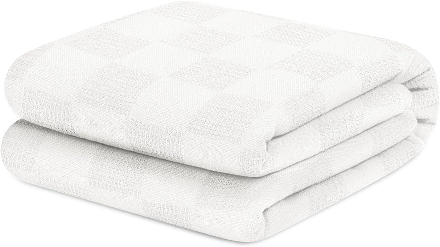 Avalon Bedding 100% Cotton Blanket Twin Size Thermal Blanket (72"x90") - Perfect Cotton Blankets Twin Size for Layering Bed in Any Season - Cotton Blankets for Bed (White)