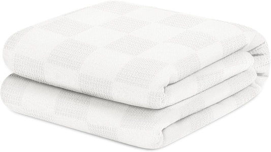 Avalon Bedding 100% Cotton Blanket Twin Size Thermal Blanket (72"x90") - Perfect Cotton Blankets Twin Size for Layering Bed in Any Season - Cotton Blankets for Bed (White)
