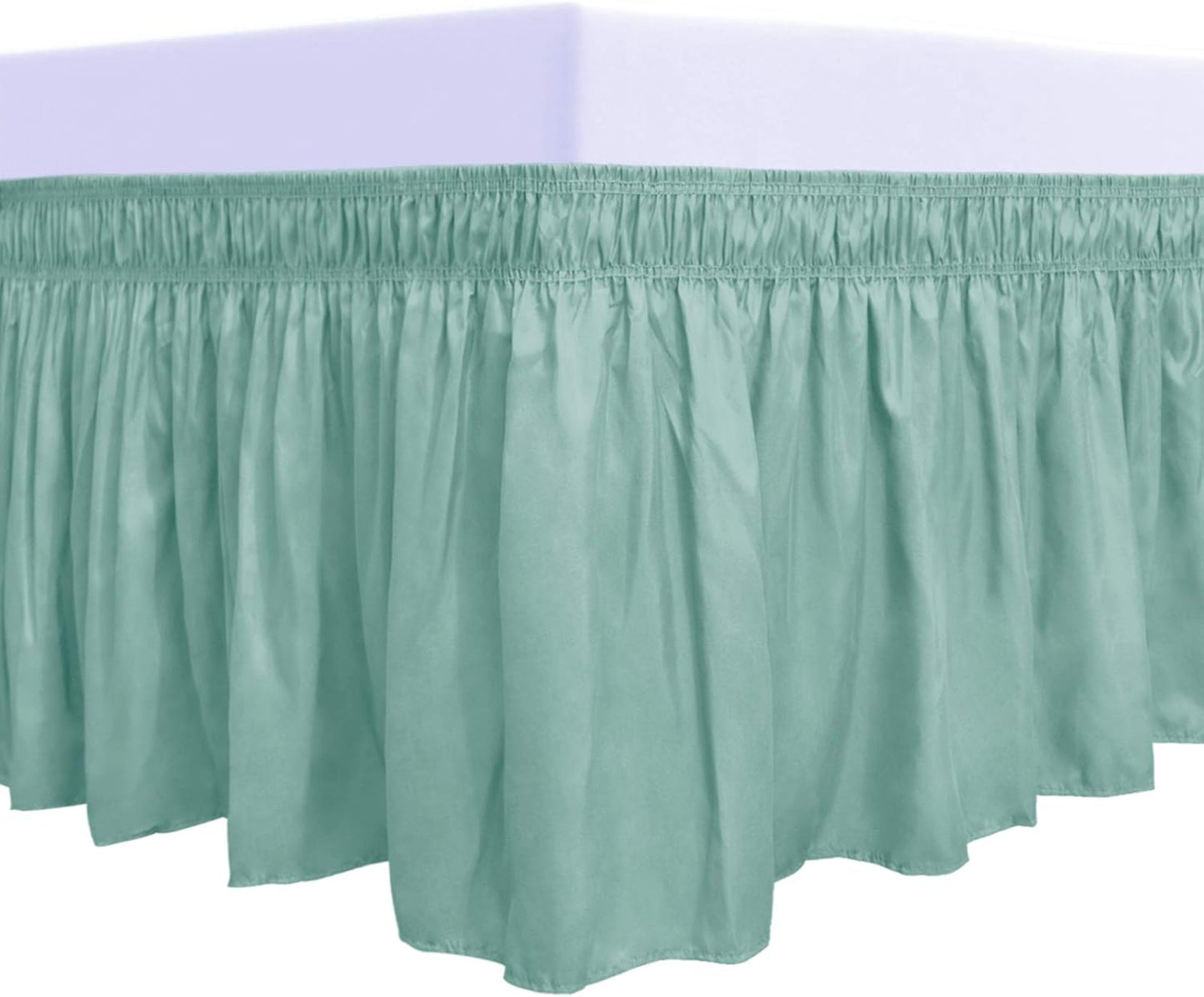 PureFit Wrap Around Ruffled Bed Skirt with Adjustable Elastic Belt - 14 Inch Drop Easy to Put On, Wrinkle Free Bedskirt Dust Ruffles, Bed Frame Cover for Twin, Twin XL and Full Size Beds, Baby Blue