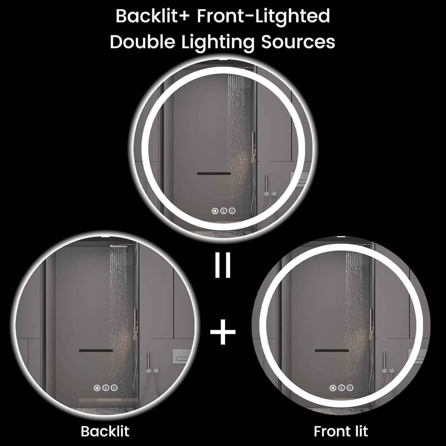 42" x 42" LED Bathroom Mirror with Lights, Backlit & Front Lighted, Wall-Mounted Vanity Mirror 3000K/4000K/6000K, Memory Functions, Anti-Fog, Dimmable Smart Mirror