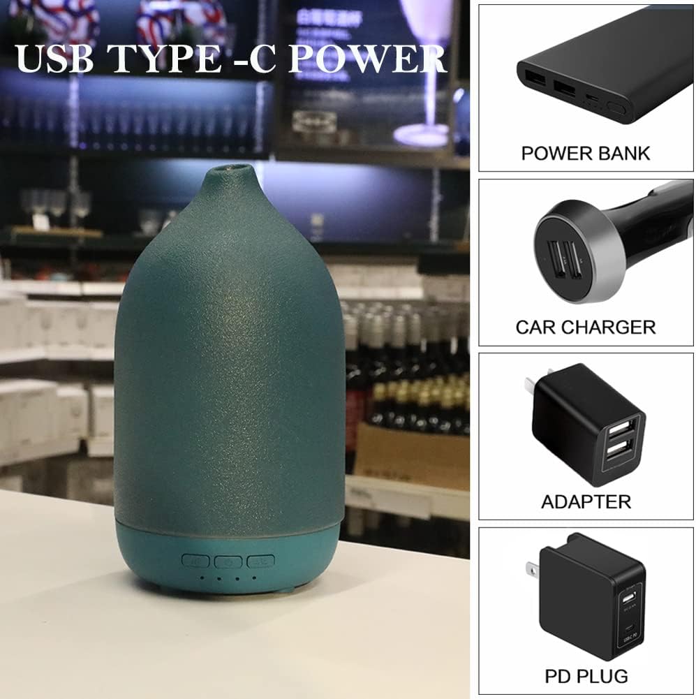 Essential Oil Diffusers, Aromatherapy Diffuser for Essential Oils, 100ml Ceramic Oil Diffusers for Large Room - 5 Timers, Warm Ambient Light, Auto-Off