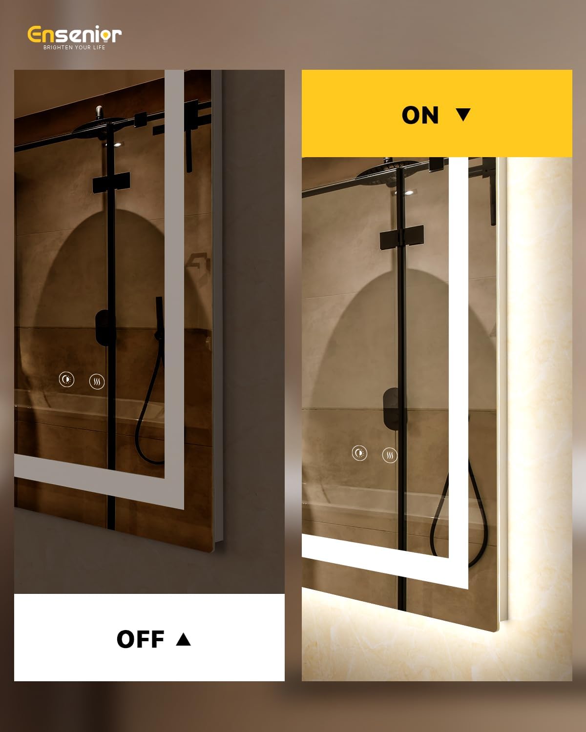 Ensenior LED Bathroom Mirror 24"x 32" with Front and Backlight, Stepless Dimmable Wall Mirrors with Anti-Fog, Shatter-Proof, Memory, 3 Colors, Modern LED Vanity Mirror-ETL & FCC