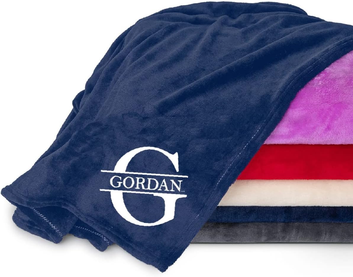 Personalized Passion Blankets with Custom Name & Initial Monogram - Custom Blanket for Him and Her - Super Soft & Cozy Fleece - 80x60 Inch - Navy