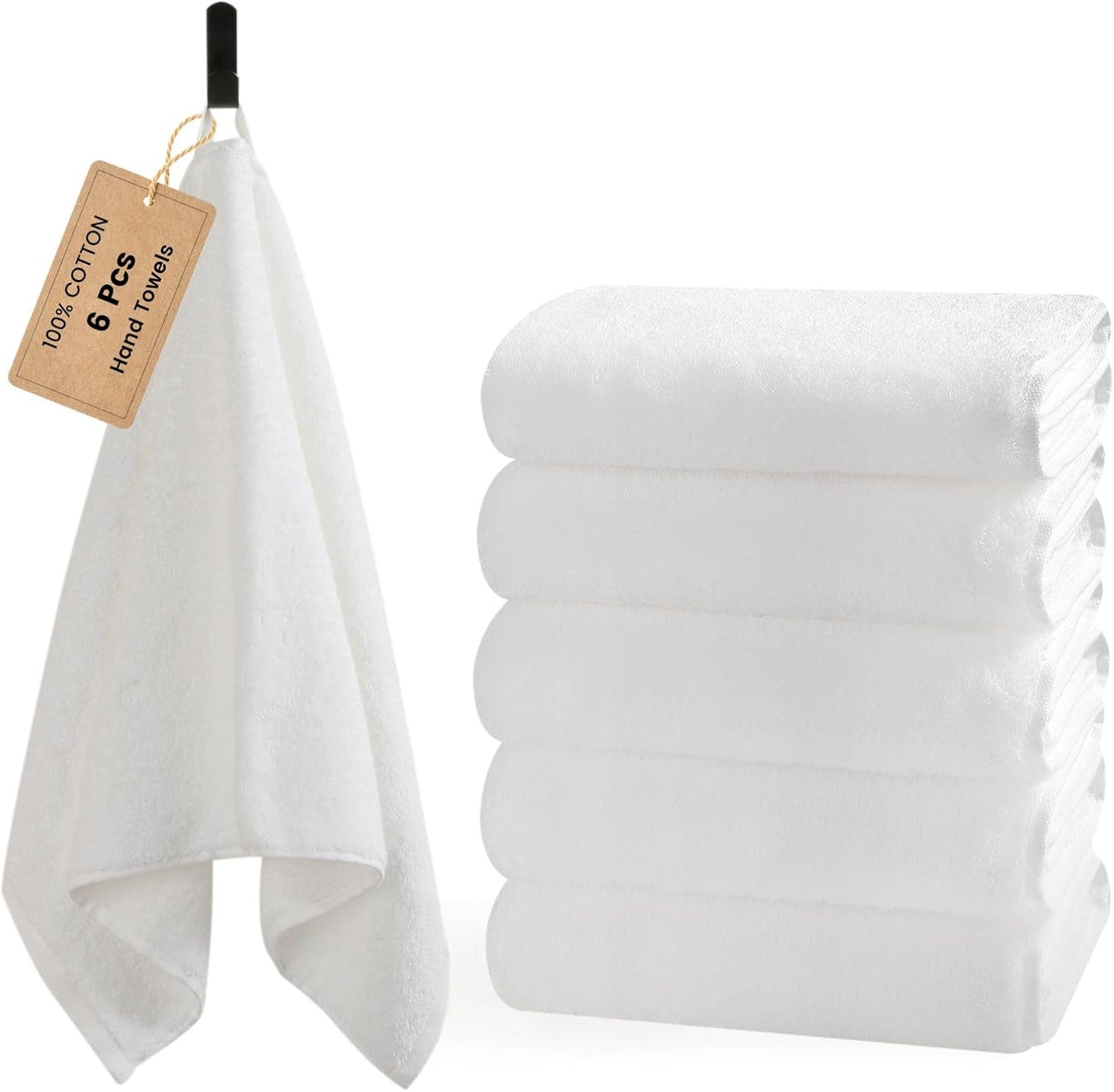 SEMAXE 6-Pack White Hand Towels - Premium 27"x16" Bathroom Towel Set with Hanging Loops, Oeko-Tex Certified 100% Cotton, Hotel Luxury for Home
