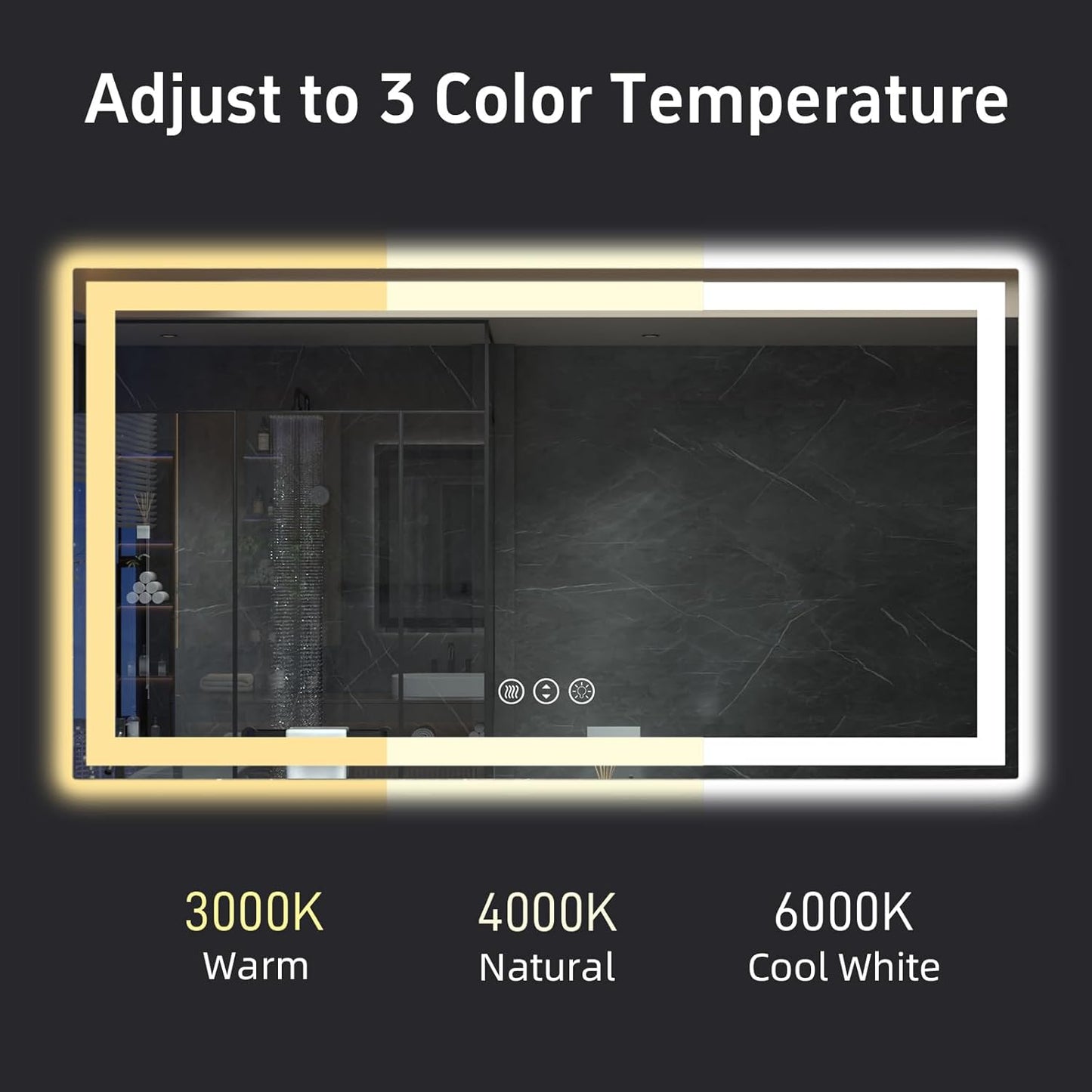 55"x 30" LED Bathroom Mirror with Lights, Double Lighting Sources Dimmable, Anti-Fog Vanity Mirror with Lights, Lighted Bathroom Vanity Mirror for Wall Tempered Glass (Horizontal/Vertical)