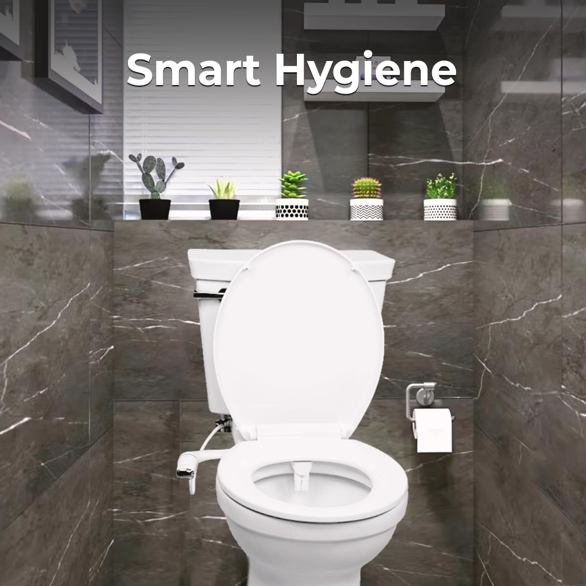 GenieBidet Bidet Attachment for Toilet, Ultra-Slim Self Cleaning Toilet Bidet with Separate Rear & Feminine Cleansing Nozzles, Includes Travel Bidet & 4 Accent Rings (Right-Handed)
