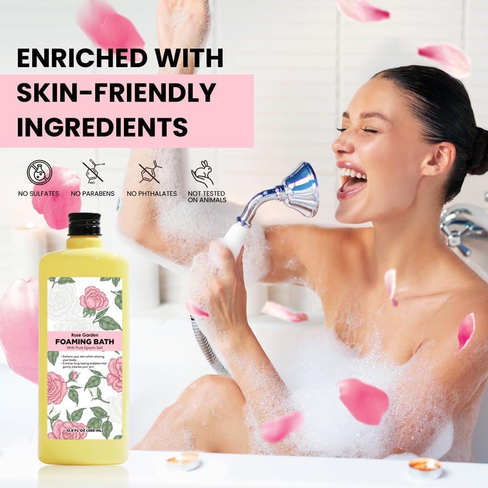 Bubble Bath for Women, Rose Scented Bubble Bath Gifts Set, Foaming Bath Mother's Day Gifts for Mom, 51.2 fl oz (Pack of 4)