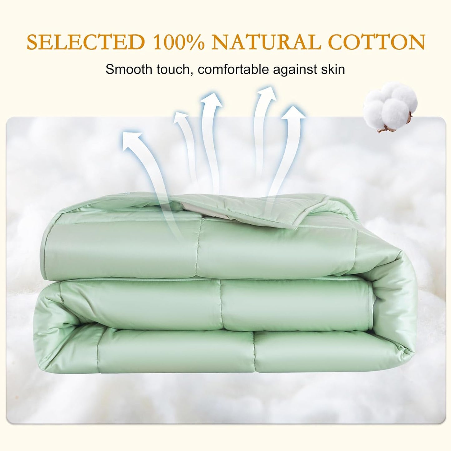 YOUR MOON Luxurious All Season Wool Comforter King Size, 100% Natural Australian Wool Filling, Hypoallergenic Comforter Duvet Insert, Noiseless Cotton Shell (Green)