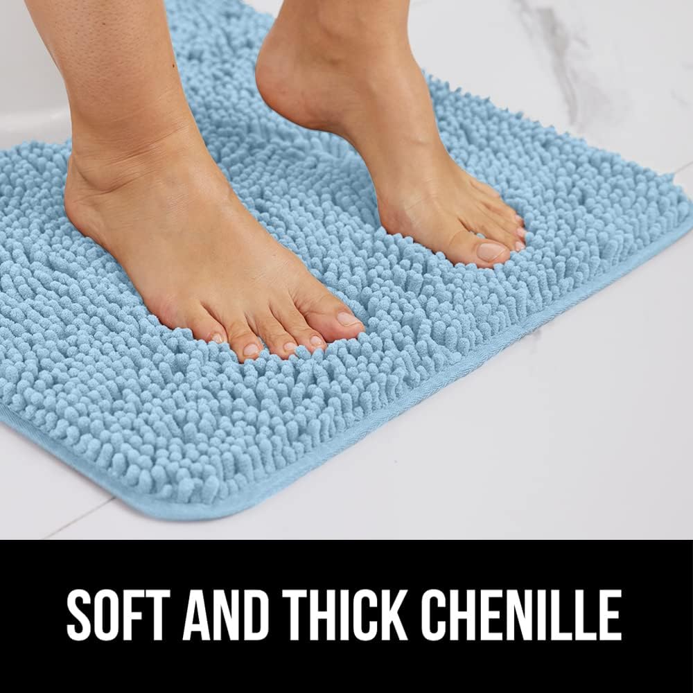 GORILLA GRIP Bath Rug Mat 30x20, Soft Absorbent Chenille, Quick Dry Microfiber Mats, Rubber Backing Washable Shower Floor Rugs, Bathmat Runner, US Designed Bathroom Home Decor Accessories Sky Blue