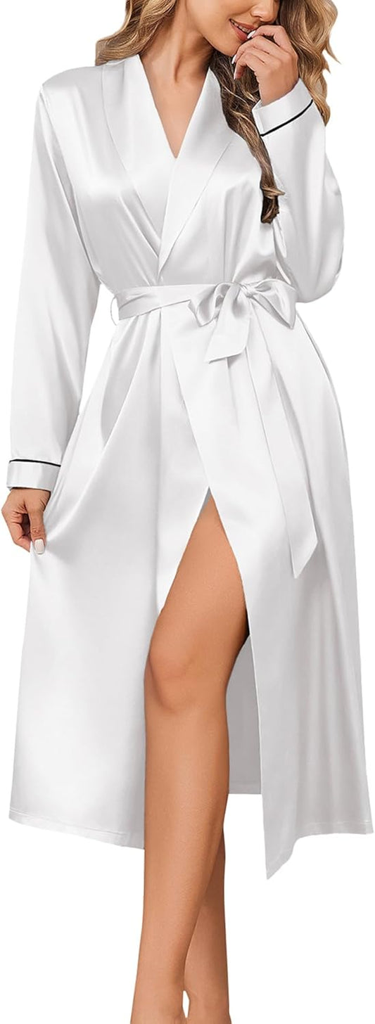 Ekouaer Silk Robes for Women Shawl Collar Satin Bathrobe Long Bride Wedding Party Robe Lightweight Sexy Sleepwear S-XXL