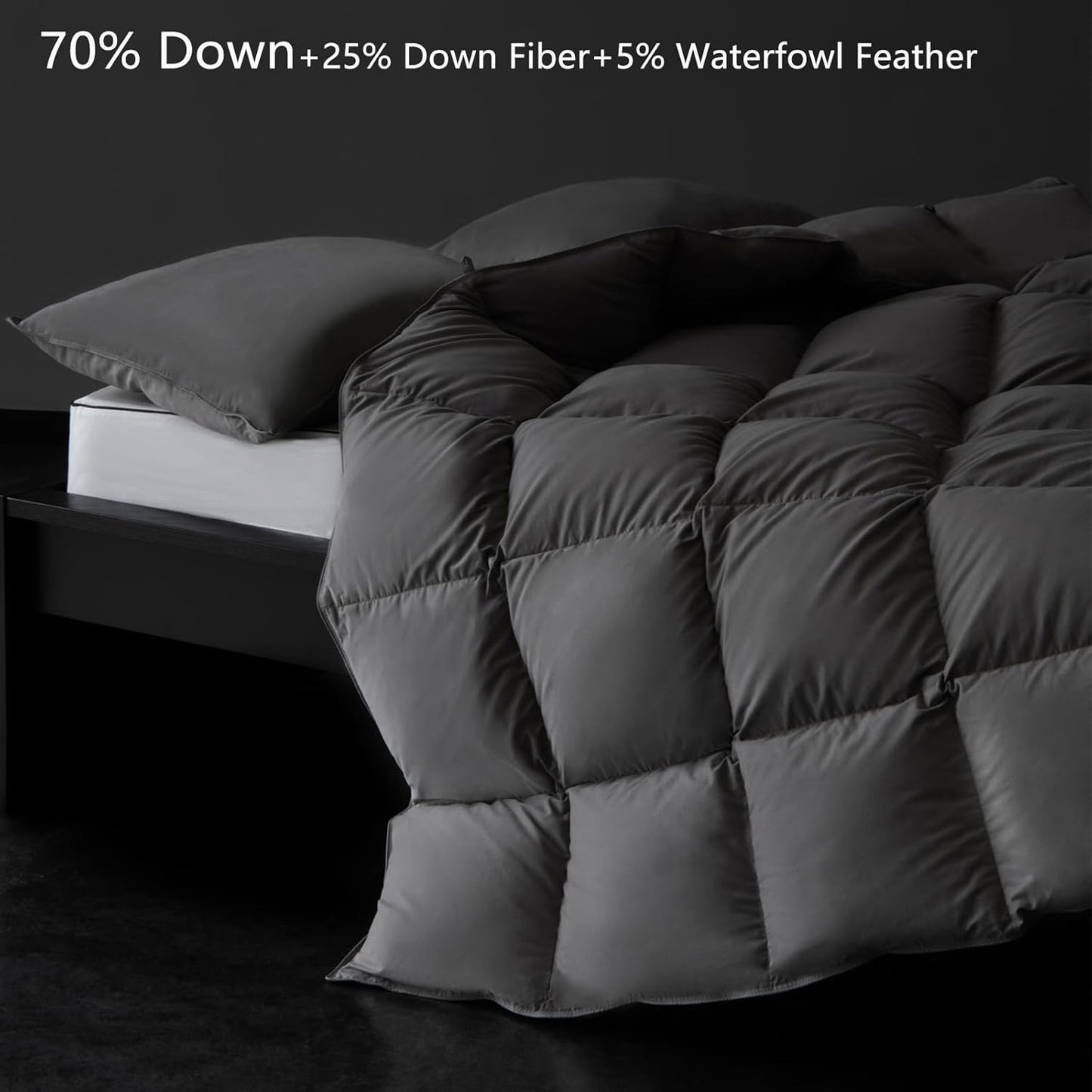 Luxury Down Fiber Comforter Twin/Twin XL Size - High Fill Power Medium Warmth for All Season Duvet Insert - Light Weight, Charcoal Grey (68" x 90")