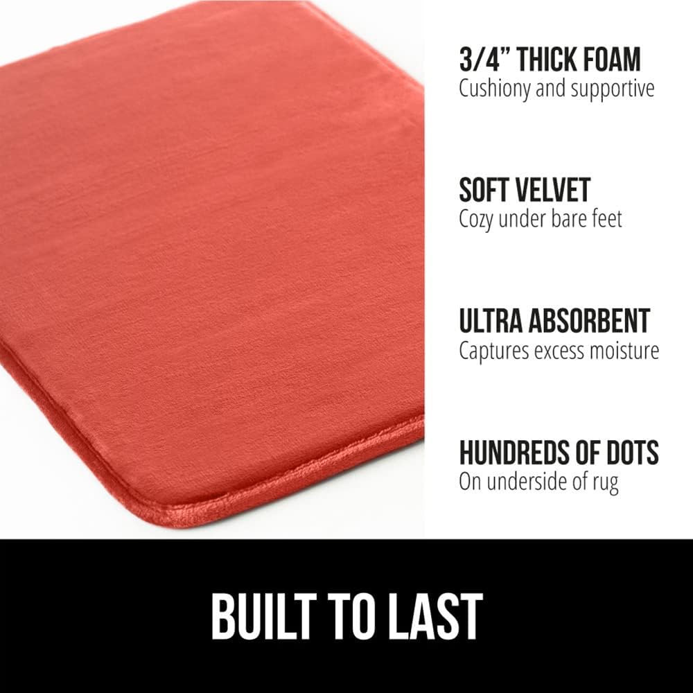 GORILLA GRIP Memory Foam Bath Mat, Soft Absorbent Velvet Bathroom Mats, Durable Dots on Underside, Machine Washable Bathmat, Carpet Rug Room Decor for Shower Tub Floor RV, 24x17 Rugs, Coral