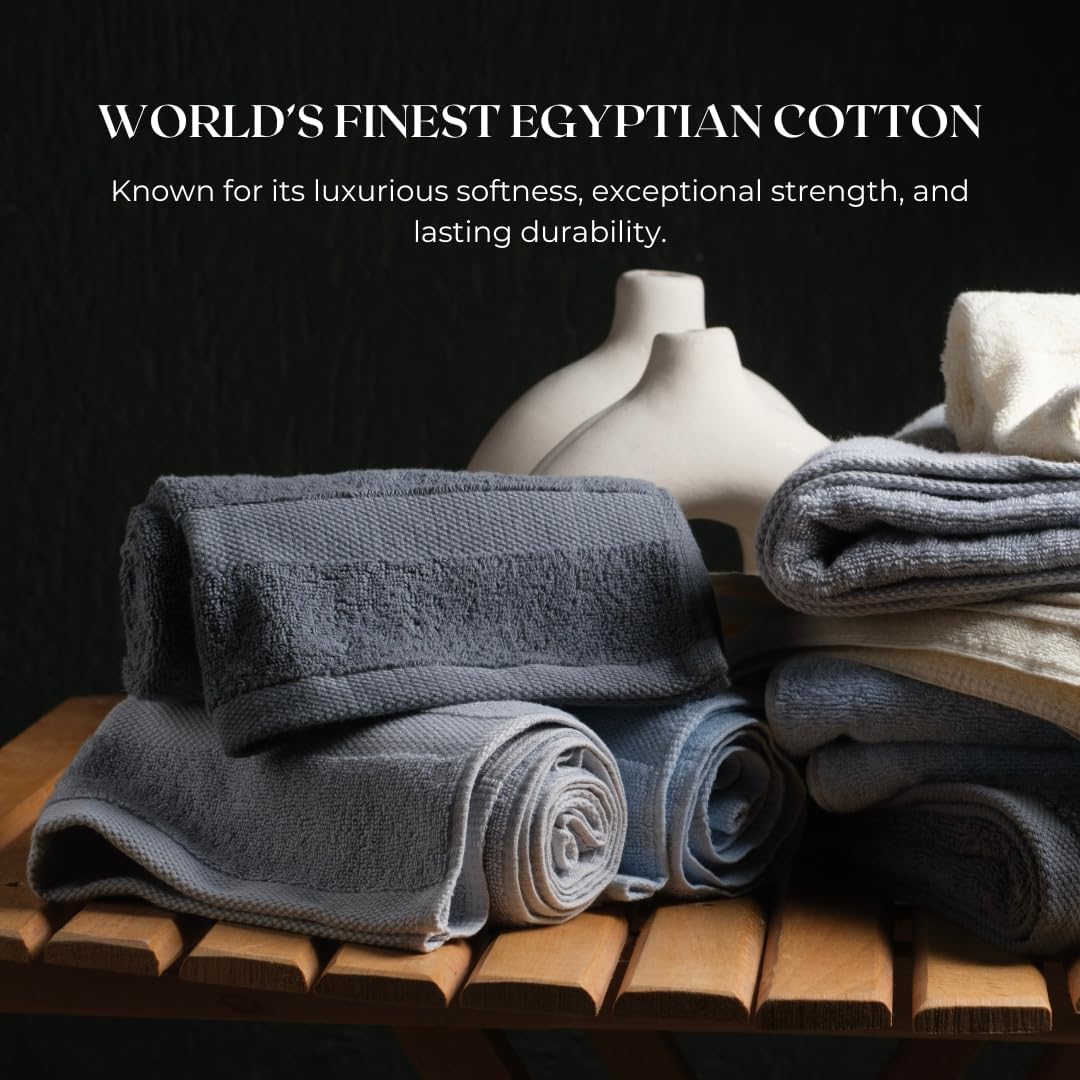 Egyptian Cotton Towel Set - 3 Piece | Ultra Soft 100% 600 GSM Towels | 1 Bath, 1 Hand, 1 Washcloth | Quick Dry, Durable for Bathroom, Home, Spa, Gym | Premium Towel Set (Light Gray)