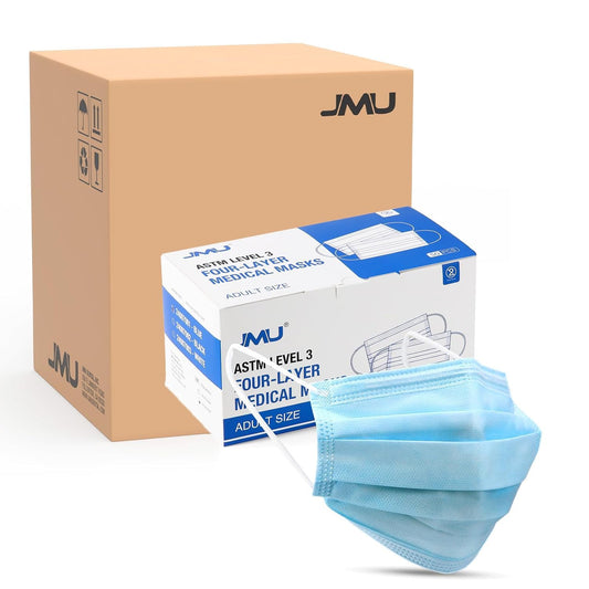 JMU 500 Pcs Medical Disposable Face Masks, 4-Ply ASTM Level 3 Face Masks for Adults, Blue, 10 Box