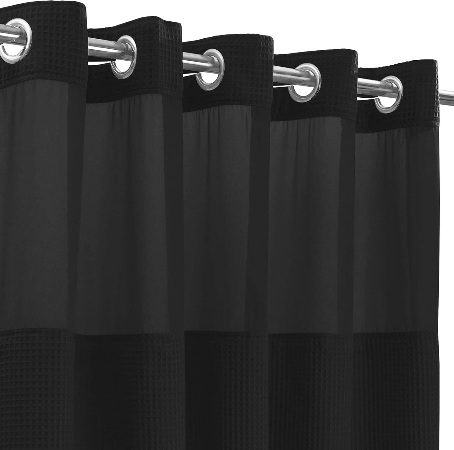 River Dream Black Fabric Shower Curtain Set, Cotton Blend, Waffle Weave, with Snap in Replacement Liner，54 x 80 inches