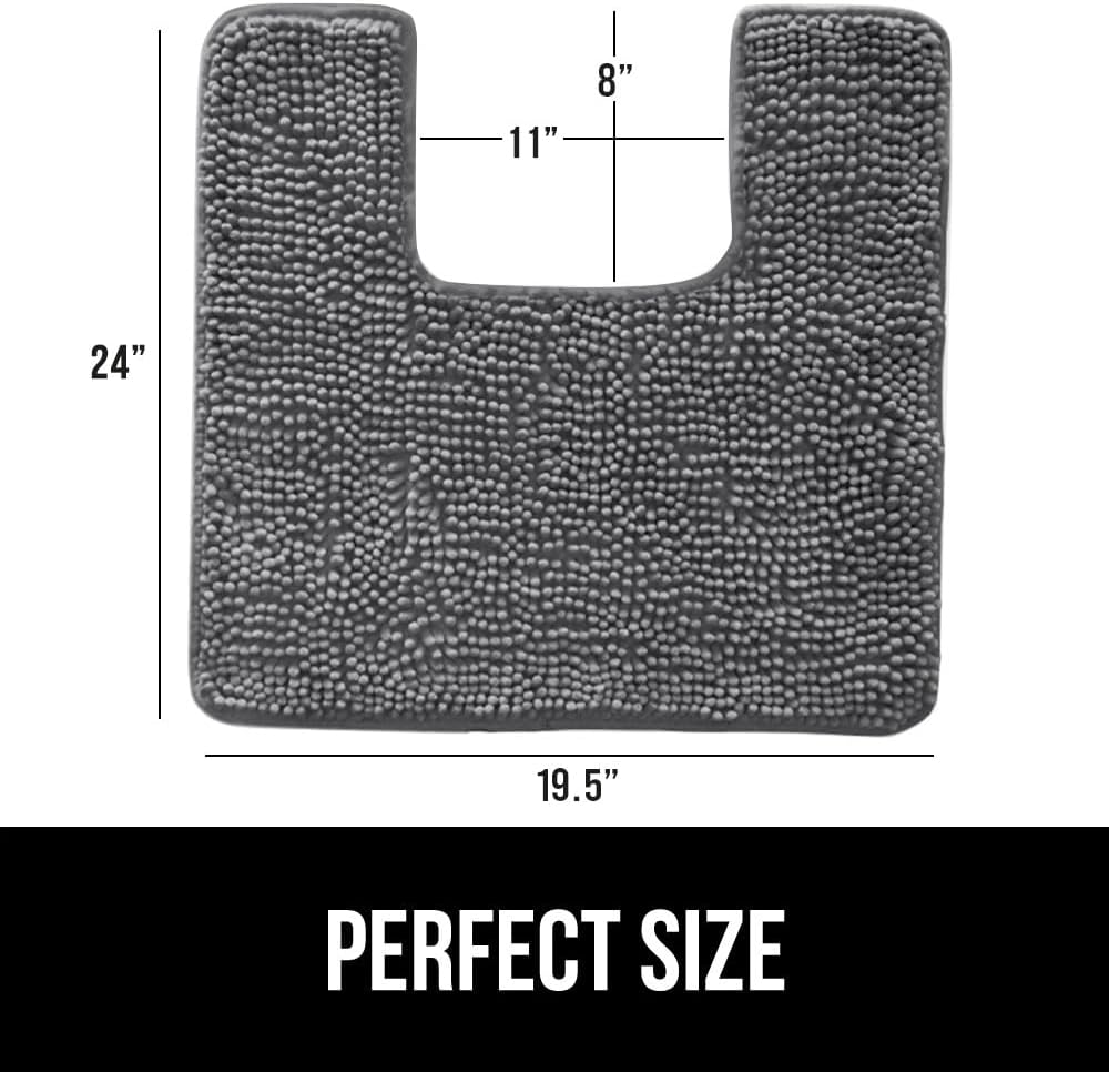 GORILLA GRIP Plush Absorbent Shaggy Chenille Bath Rug Mat for Square Toilet Base with Rubber Backing, Machine Washable Rugs, Soft Microfiber Contour Mats for Toilets, Bathroom Decor, Grey