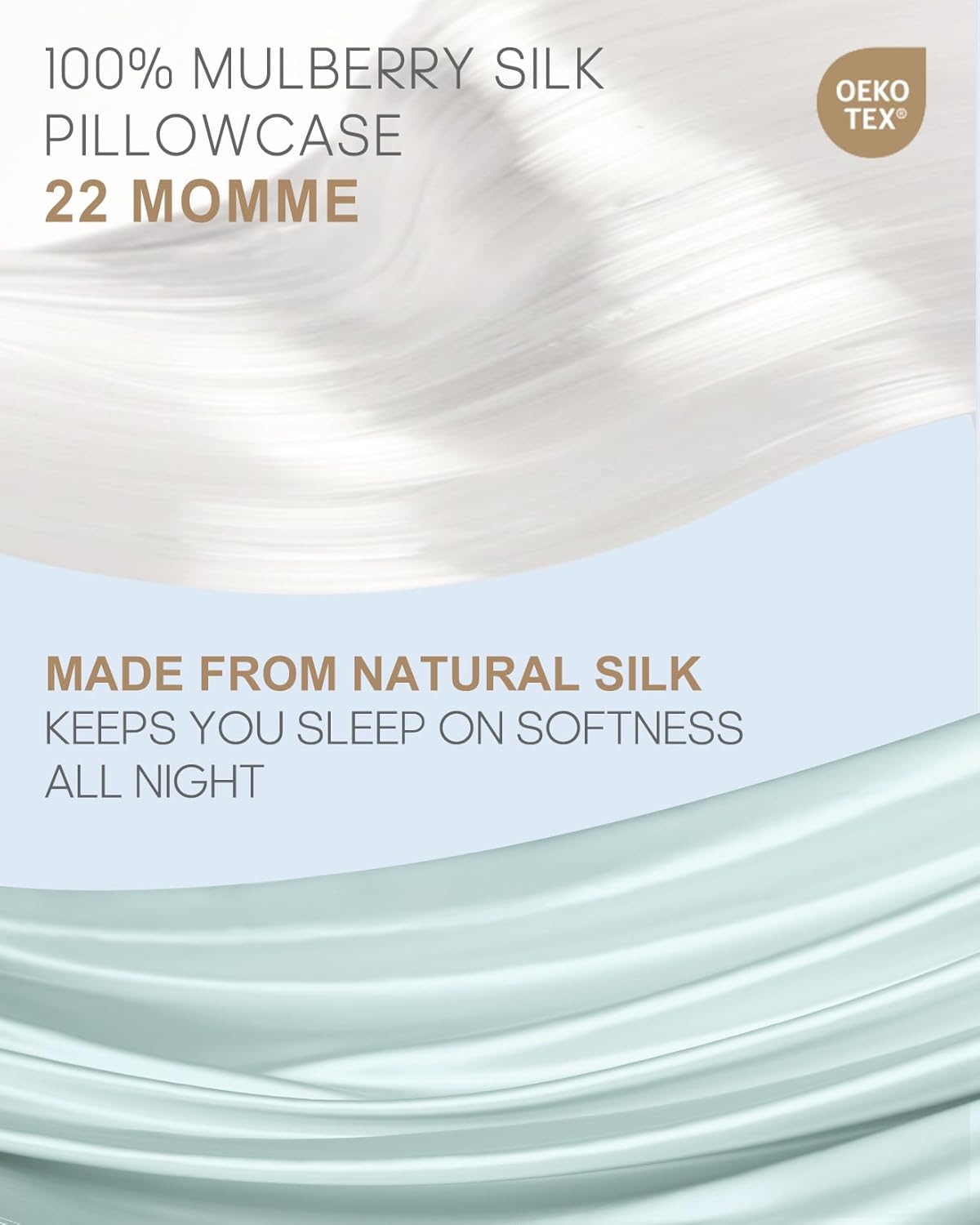 THXSILK Set of 2 Silk Pillowcase for Hair and Skin, 100% Mulberry Silk Bed Pillowcase 22 Momme, Hypoallergenic Soft Breathable Silk Pillow Case with Hidden Zipper, King Size 20"x36", Light Blue