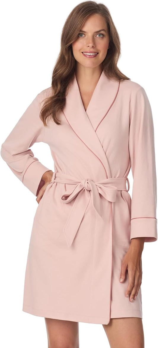Anne Klein Womens Long Sleeve Knee Length Robe - Lightweight & Breathable Cotton Blend Bathrobe - Cozy Everyday Loungewear