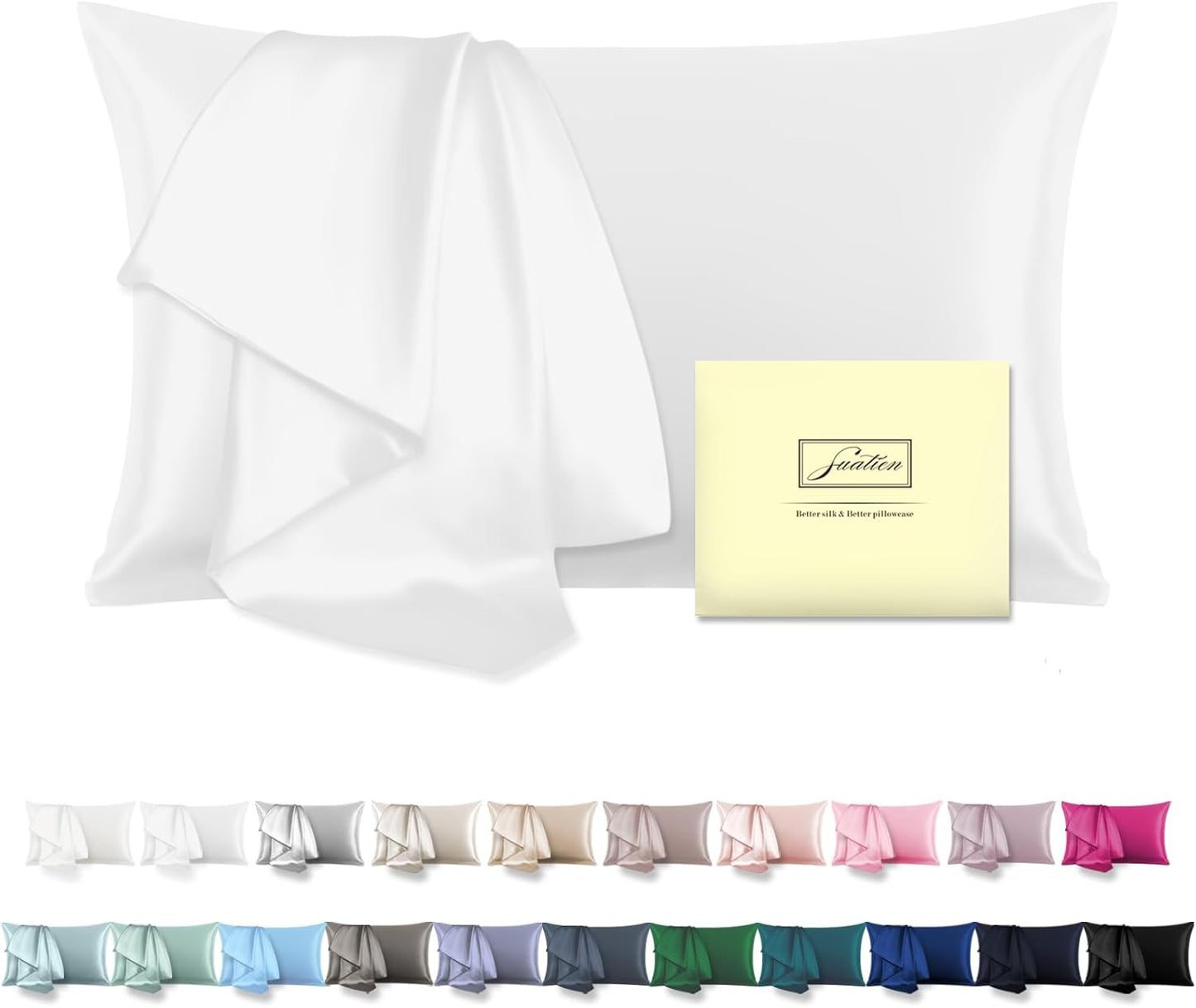 Natural Mulberry Silk Pillowcase for Hair and Skin Queen Size 20"X30" Silk Pillow Case with Hidden Zipper Soft Breathable Smooth Cooling Silk Pillow Covers for Sleeping(White,Queen,1Pcs)